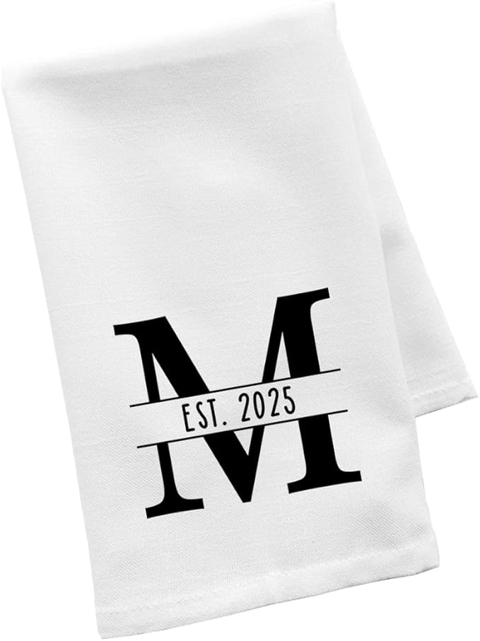 Andaz Press Personalized Kitchen Towel, Flour Sack Tea Towel, Monogram Initial EST. Year Custom Kitchen Gifts Birthday for Mom Daughter, Wedding Gifts Housewarming Gift for Couples