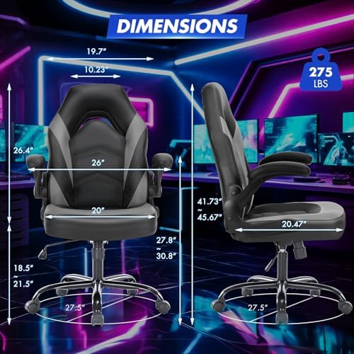 Sweetcrispy Computer Desk Chair, Lumbar Support Video Game Chair PU Leather