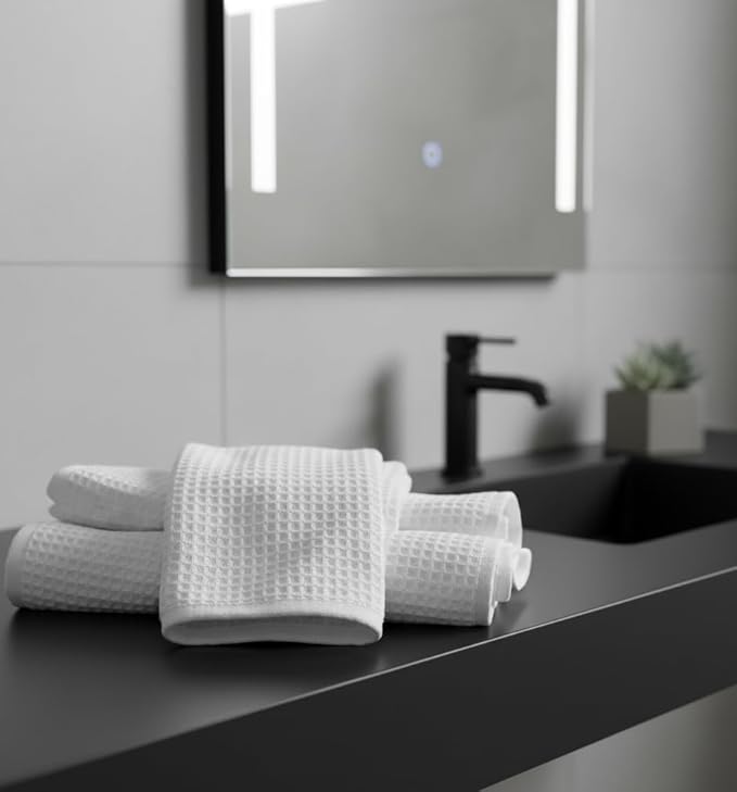 DEMMEX Organic Cotton Waffle Weave Turkish Towel Set for Bathroom, 100% OEKO-TEX Certified Super Soft Turkish Cotton, Lightweight & Quick Dry, 1 Bath & 2 Large Hand Towels, 30x60/20x30 in. Crisp White