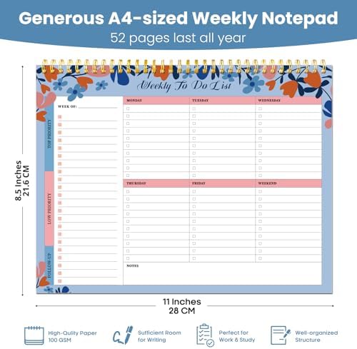 Weekly To Do List Notepad with 52 Undated Sheets（8.5"×11"）- Undated Weekly Planner Notepad for Office Desk Accessories and Supplies - Frosted Coral