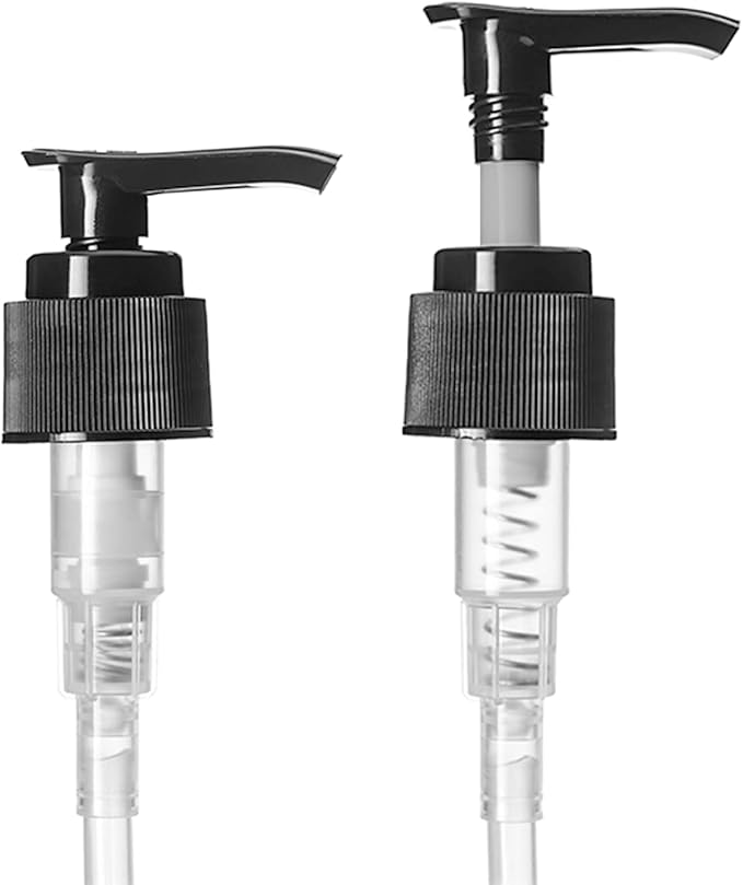 8oz Plastic Amber Bottles (6 Pack) BPA-Free Squeeze Containers with Pump Cap, Labels Included