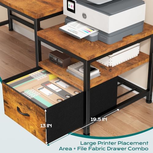 EnHomee 56.5" Office Desk with Drawers & Printer Space for Home Work,Brown