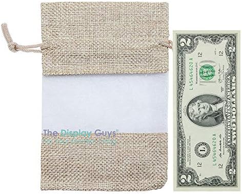 12-Pack Medium Linen Burlap & Organza Gift Bags w. Drawstrings (5x7 in, Beige) - Party Favors, Presents, Samples & Treats Mesh Pouch by The Display Guys