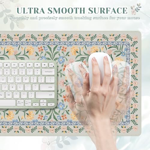iCasso Aesthetic Flower Mouse Pad,23.6x13.7in, Green Floral