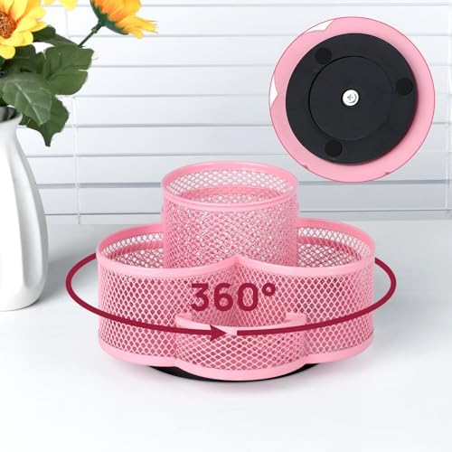 Topwey Pink Rotating Pencil Holder for Desk Office