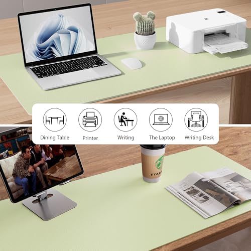 Aothia Faux Leather Desk Mat - Non-Slip PU Leather Desk Blotter, Waterproof Writing Surface, Large Desk Pad for Office & Home (Grass Green, 55" x 24")