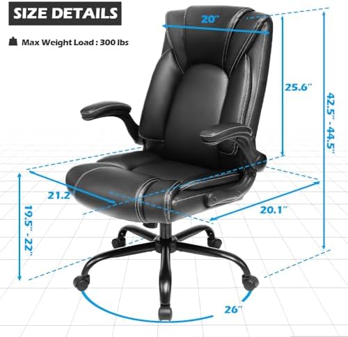 Flip-Up Arms Executive Office Chair, 300lbs, Hydrolysis-Resistant Leather