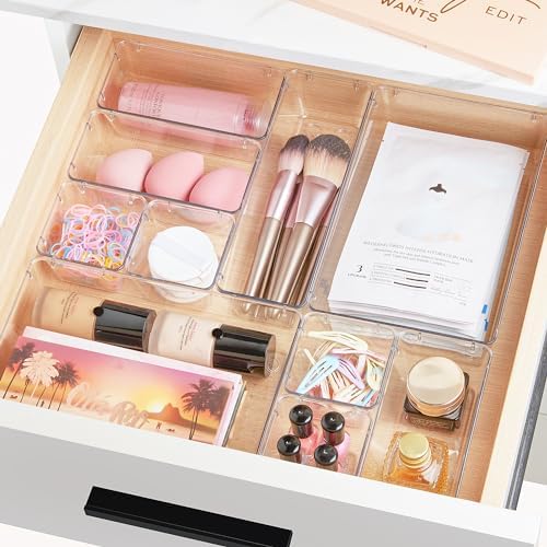 Vtopmart 28 Pack Clear Drawer Organizer Bins, 4 Sizes Storage Trays