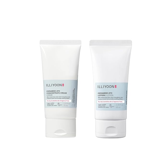 Illiyoon Ceramide Ato Cream 2.53 fl.oz. and Lotion 2.29 fl.oz. Set | Korean Moisturizer Duo for Dry & Sensitive Skin | Long-Lasting Hydration, Barrier Repair, Gentle for Infants, Vegan Skincare