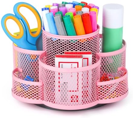 Topwey Pink Rotating Pencil Holder for Desk Office