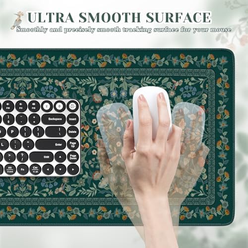 iCasso Aesthetic Floral Desk Mat,Retro Mouse Pads,31.5x11.8in,Deep Green