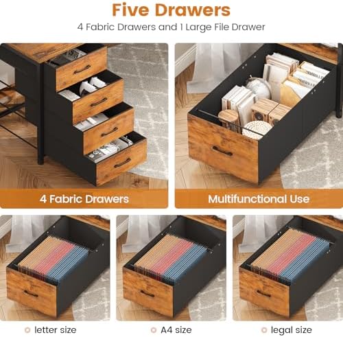 SEDETA 75'' Large Home Office Desk with 5 Drawer, Power Outlet, File Drawer