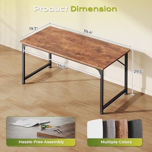 PRAISUN 40 Inch Computer Desk, Office Desk, Spacious Desktop, Rustic Brown