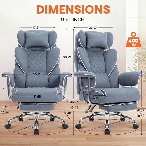 NEO CHAIR Big & Tall Leather Office Chair, High Back, Lumbar Support, Blue