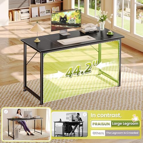 PRAISUN 47 Inch Computer Desk, Office Desk, Spacious Desktop, Black