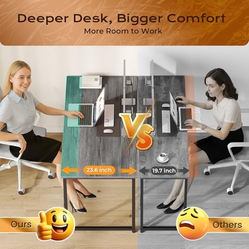 PRAISUN 55 X 24 Inch Computer Desk with Deeper Desktop, Gaming Office Writing Work Desk for Home Office, Study, Bedroom, Work from Home, Metal Frame, Grey