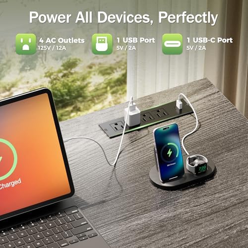 PRAISUN 55.1 Inch Computer Office Desk with Power Outelts and USB-C Port, Reversible Gaming Desk with 4 Fabric Drawers, Work Study Desk Work from Home, Grey