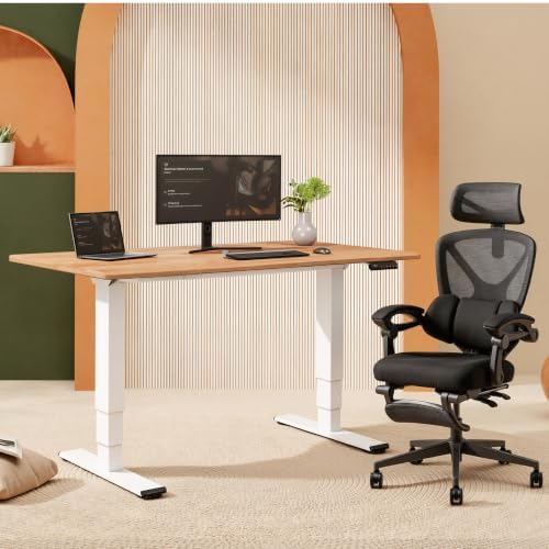 FLEXISPOT E6 Solid Wood Dual Motor 3-Stage Electric Standing Desk, 55 x 28