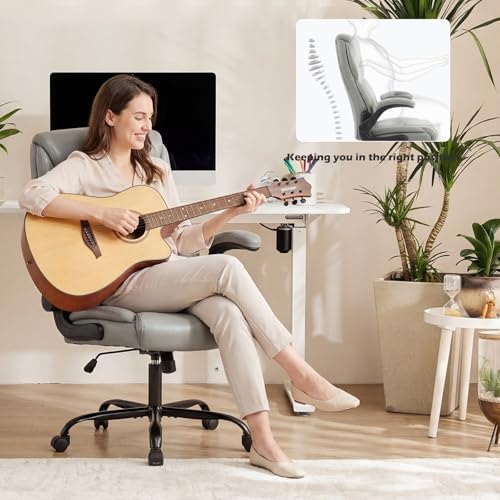 DUMOS Office Chair, Leather Ergonomic Chair Lumbar Support, Grey