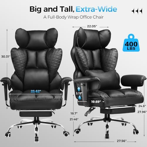 GTPLAYER Big and Tall Gaming Chair 400lbs Heavy Duty Office Chair with Footrest, High Back Pocket Spring Lumbar Support, Ergonomic Wide Comfy Seated Cushion for Lower Back Pain Relief, Earth-Black