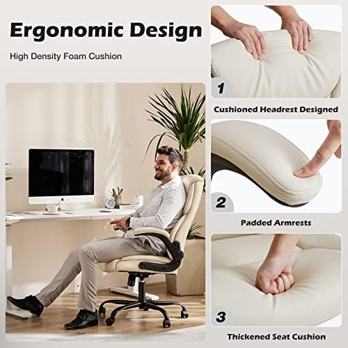 DUMOS Leather Office Chair, Computer Desk Chair, Lumbar Support