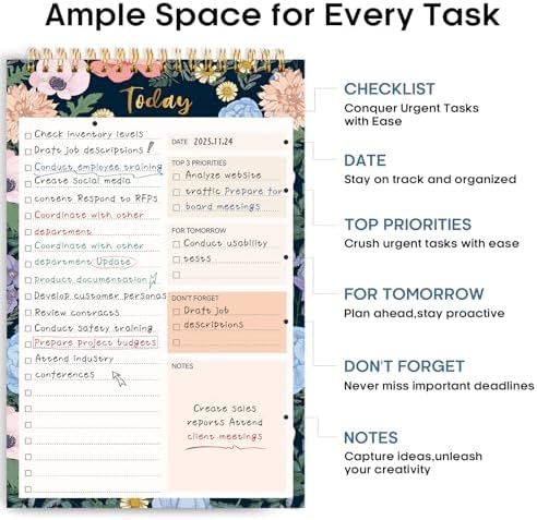 Taja To Do List Notepad, Undated Daily Planner for Work and Goal Setting