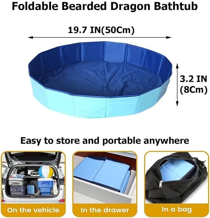 Foldable Bearded Dragon Bathtub with 2PC Reptile Bath Brush and 1PC Lizard Towel, Bearded Dragon Grooming Accessories Portable Swimming Pool for Small Animals Ferret Bunny Dogs (S)
