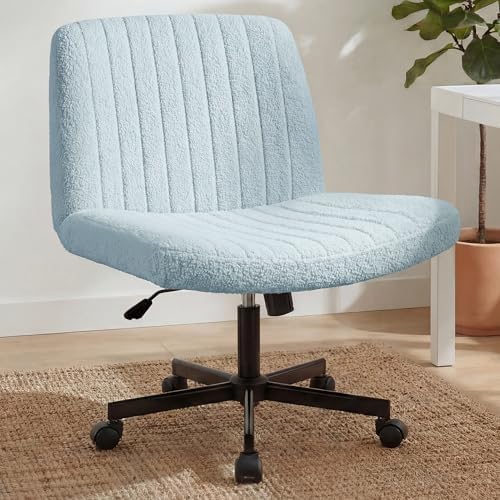 Orange Factory Criss Cross Chair with Wheels, Wide Vanity Seat, Blue Teddy
