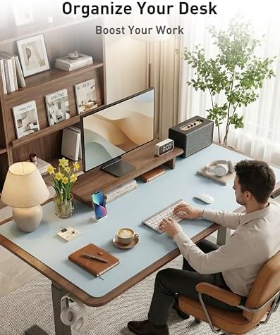 Aothia Faux Leather Desk Mat - Large Mouse Pad, Non-Slip PU Leather Blotter, Waterproof Writing Surface for Office and Home (Baby Blue, 40" x 24")