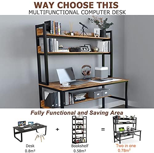 Aquzee Computer Desk with Shelves, 47“W x 23.6" D Desk with Hutch