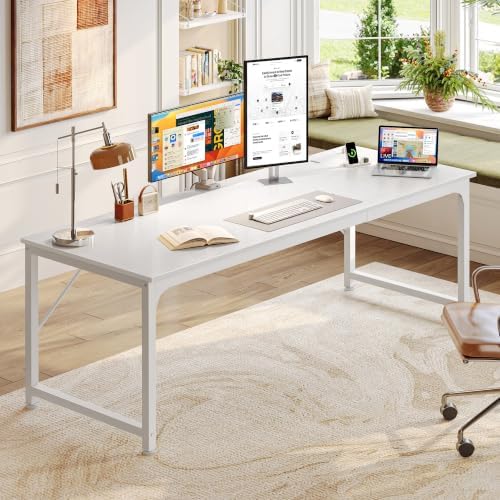 PRAISUN 70x24 Inch Computer Desk with Power Outlets & USB-C, White