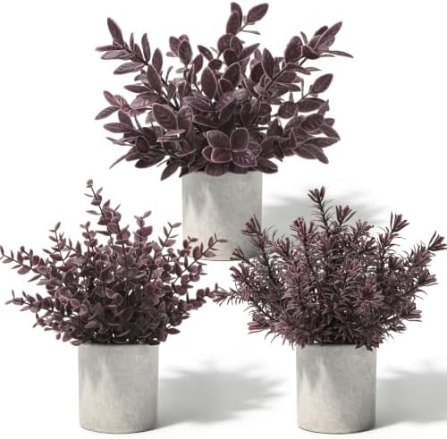 Der Rose 3 Pack Plum Eucalyptus Fake Plants for Halloween Bathroom Decor
