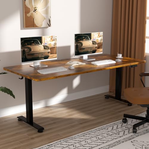 Veken 63×27.6 Inch Large Electric Standing Desk, Gaming Table, Brown