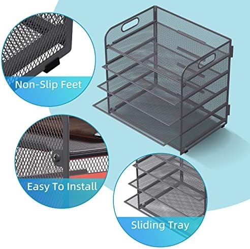 Supeasy 5 Trays Paper Organizer Letter Tray with Handle-Mesh Desk File Organizer, Grey Paper Sorter Desk Organizer for Office, Home or School