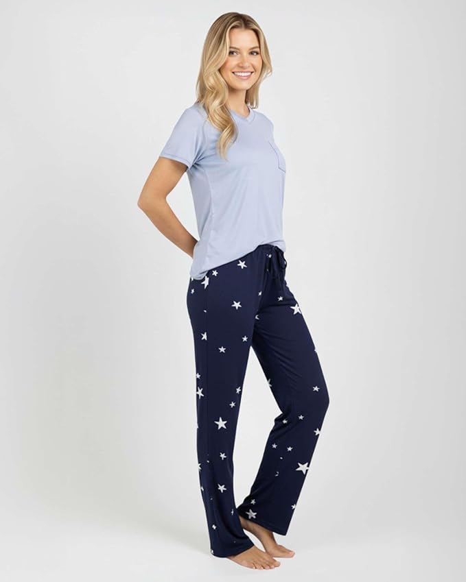 Real Essentials 2 Pack: Women's Comfy Pajama Sets - Short & Long Sleeve Ladies Loungewear Sleepwear PJs (Available In Plus)