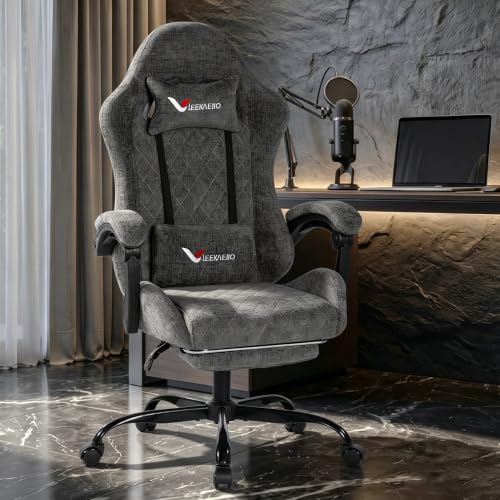 Fabric Gaming Chair for Adults, Ergonomic Computer Office Desk Chair with Footrest,Pocket Spring Cushion, Reclining High Back Silla Gamer for Home Office, Grey