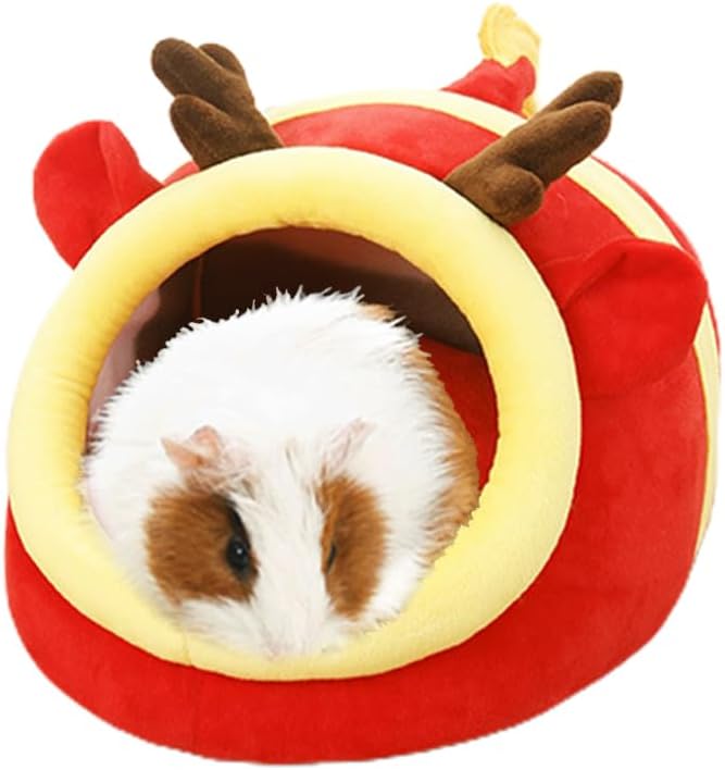 EAEDMY Guinea Pig Bed House & Hideout for Rat Bearded Dragon Hedgehog Ferret to Sleep and Hide, Guinea Pig Cage Accessories Habitat Décor (Large, 6.Christmas fire Dragon)