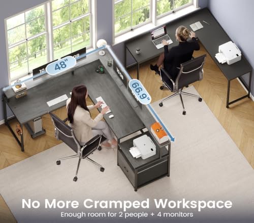 SEDETA 66" Reversible L Shaped Computer Desk with Power Outlet, File Drawer