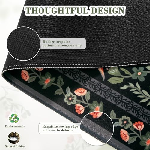 iCasso Floral Desk Mat,Mouse Pad for Office Decor,35.4x15.7in,Black