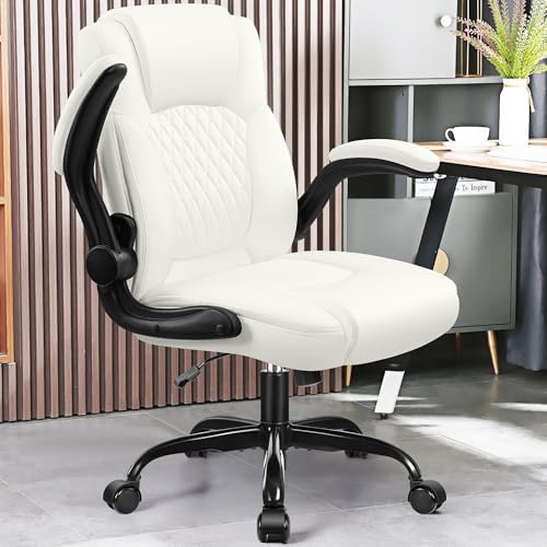Leather Office Chair, PU Home Computer Desk Chairs with Ergonomic Back Support, 360°Swivel Free，Small Gaming Chair with Wheels and Adjustable Armrests, for Short People Use