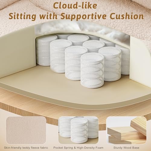 Wider Seat Office Chair with Flip Armrests for Criss Cross Legged&Cats, Big and Tall Executive Ergonomic Reclining Chair with Footrest&Lumbar Pillow, Teddy Fleece Desk Chair,Beige Vanity Chair