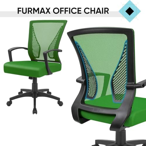 Furmax Office Chair Ergonomic Computer Desk Mesh Chair Mid Back Swivel Lumbar Support with Armrest (2, Green)