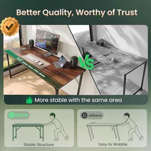Huuger Computer Desk, 54 Inch Office Desk, Gaming Desk with Storage, Writing Desk Work Desk for Home Office, Study, Modern Simple Desk, Large Legroom, Metal Frame, Walnut