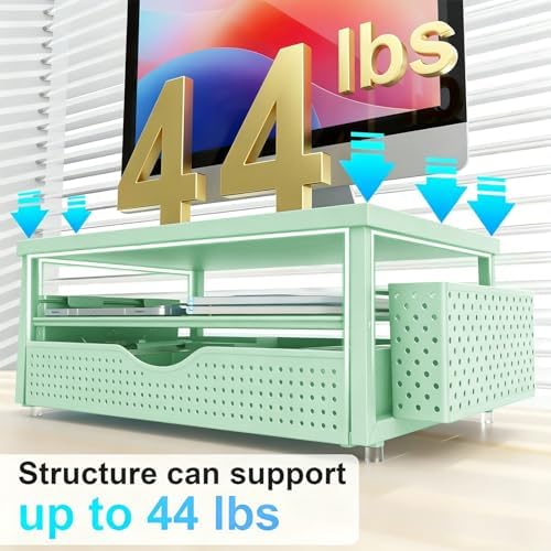 gianotter Desk Organizers and Accessories, Monitor Stand with Drawer and 2 Pen Holder, Desktop Organizer Suitable for Offices and Dormitories (Sage Green)