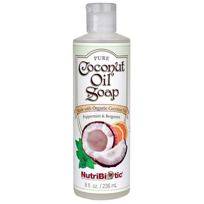 NutriBiotic – Pure Coconut Oil Soap, Peppermint & Bergamot, 8 Oz. | Certified Organic, Unrefined, Biodegradable | Vegan & Made without GMOs, Gluten, Parabens Or Sulfates | Rich, Cleansing Lather