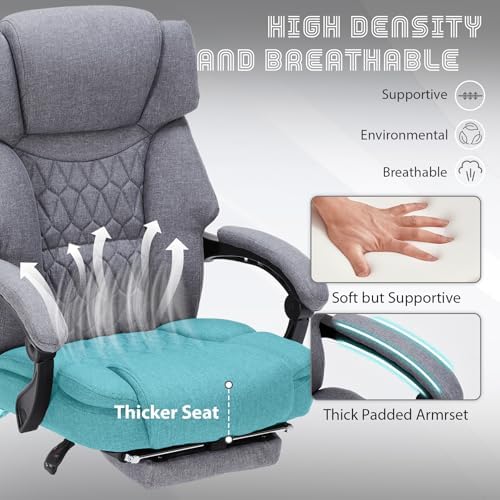 Massage Office Chair with Foot Rest 6 Points Vibration and Heat Home Office Desk Chairs for Heavy People 400lbs Reclining Managerial Chairs Ergonomic Executive Chair (Grey)