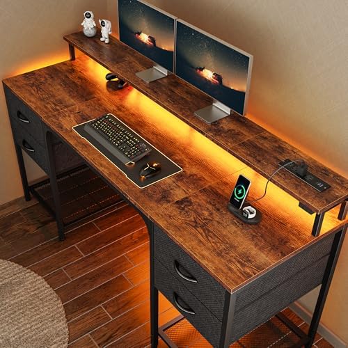 Huuger 63 inch Computer Desk with Power Outlets & 4 Drawers