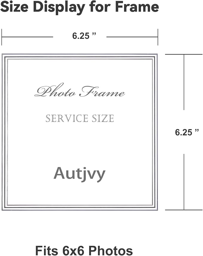 6x6 Picture Frame Set of 2, Silver Modern Simple Thin Aluminum Metal Square Photo Frames with HD Glass, Display for Tabletop and Wall, 2 Pack
