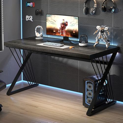 FOLUBAN Modern Home Office Desks, Rustic Wood and Metal Computer Desk, Industrial Writing Study Gaming Table for Living Room Bedroom, Dark Gray, 47 Inch