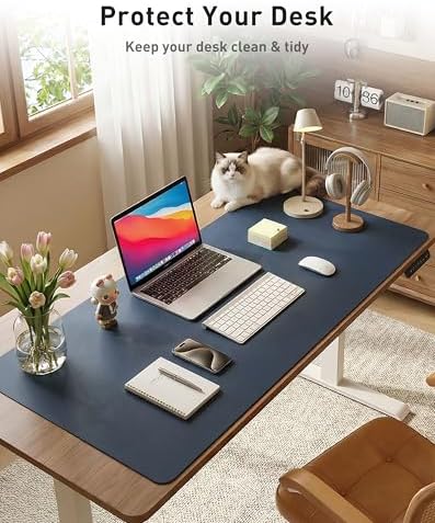Aothia Faux Leather Desk Mat - Large Mouse Pad, Non-Slip PU Leather Blotter, Waterproof Writing Surface for Office and Home (Dark Blue, 63" x 17")